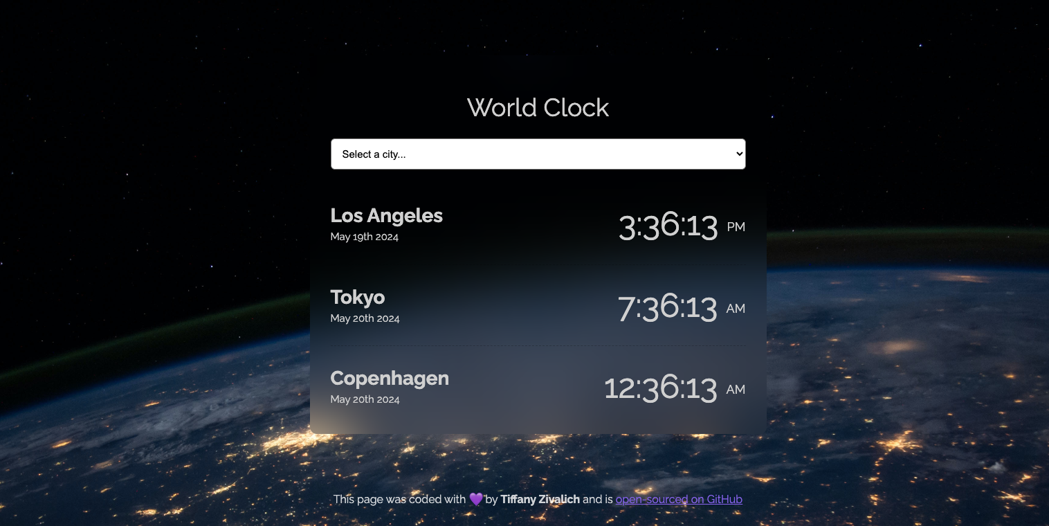 Tiffany's World Clock app preview